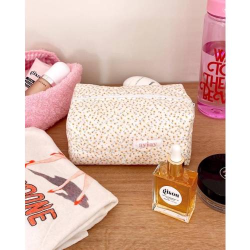 Makeup Bag Quilted Cosmetics Bag Minimalist Floral Yellow - Etsy