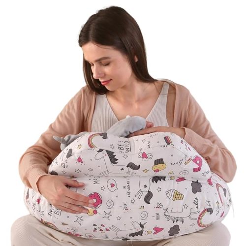 BATTOP Nursing Pillow for Breastfeeding - More Support for Mom, Feeding Pillow with Removable Cover and Adjustable Waist Strap, Plus Size Breastfeeding Pillow