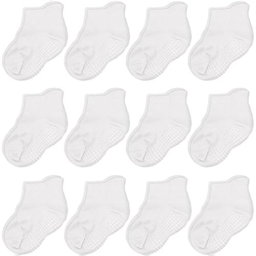 CozyWay Baby & Toddler Socks with Grippers Non Slip Ankle Grip Socks For Boys and Girls Babies - Comfy Soft Cotton - 12 Pack