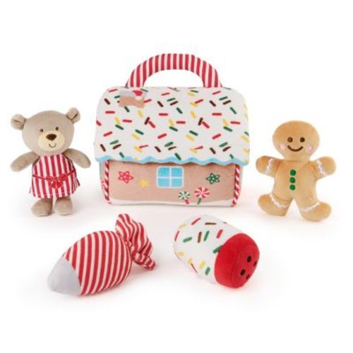 Baby GUND Play Soft Collection, My First Gingerbread House 5-Piece Playset with Rattle, Squeaker and Crinkle Plush Toys, 7.5”