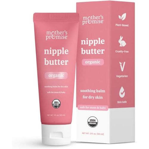 Organic Nipple Butter for Breastfeeding Mothers | Lanolin Free Nipple Cream, Safe for Nursing Moms & Babies | No Need to Wash Balm for Dry Skin & Breast Feeding, Breastfeeding Essentials