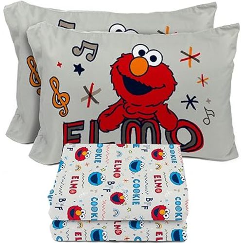 Sesame Street Full Sheet Set - 4 Piece Kids Bedding Set Includes Pillow Cover – Super Soft Microfiber Sheets with Elmo, Cookie Monster and Big Bird