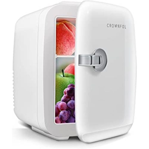 CROWNFUL Mini Fridge, 4 Liter/6 Can Portable Cooler and Warmer Personal Refrigerator for Skin Care, Cosmetics, Beverage, Food,Great for Bedroom, Office, Car, Dorm, ETL Listed (White)