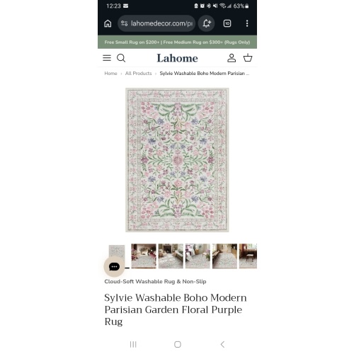 Sylvie Washable Boho Modern Parisian Garden Floral Purple Rug