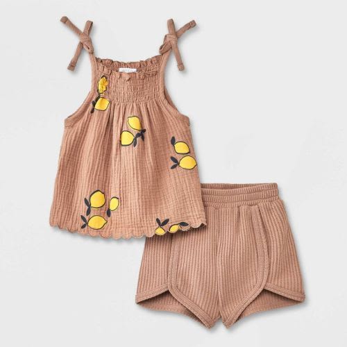 Grayson Mini Baby Girls' Lemon Top & Bottom Set - Brown, Size: Infant6-9M