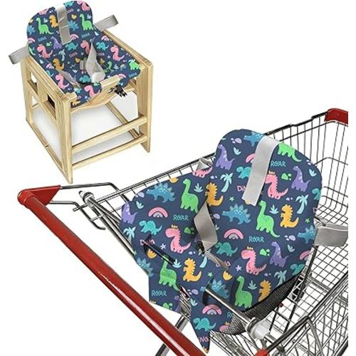 Shopping Cart Cover for Baby &High Chair Cover, Padded with Detachable Strap & Thigh Pad, Machine Washable, Padded Toddler Shopping Cart Cover Grocery Cart Cover (Dinosaur Print)