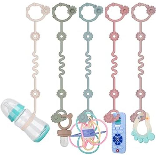 Toy Straps for Baby, 5pcs Adjustable Stroller Accessories Toy Holder, Prevent Drop Silicone Pacifier Clip, Baby Travel Essential Applicable Sippy Cup, Car Seat, High Chair, Cribs