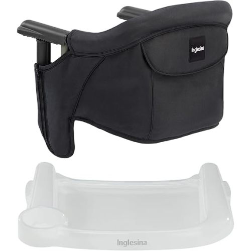 Inglesina Fast Table Chair - Black + Fast Dining Tray - Portable High Chair for Baby & Toddlers, Infant 6-36 Months - Fits Tables 0.8'' to 3.5'' - Collapsible and Compact Design - Carry Bag Included