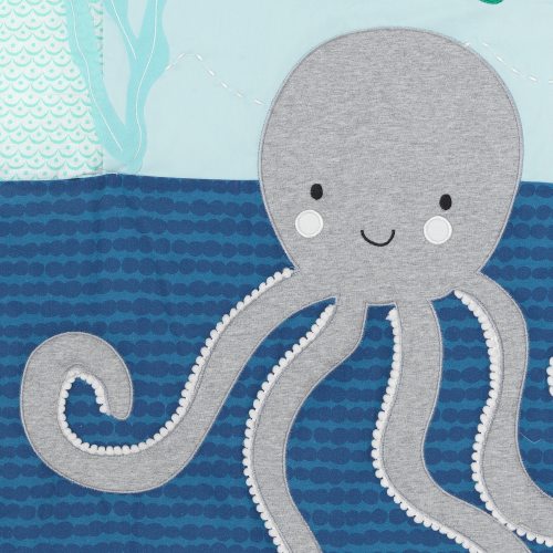 Lambs & Ivy Oceania Blue/Gray/White Whale with Octopus and Fish Nautical Ocean 6-Piece Nursery Baby Crib Bedding Set