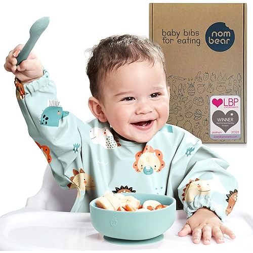 Baby Bibs for Eating - Waterproof Baby Eating Smock Bib - Long Sleeve Bib for Babies 6-12 Months