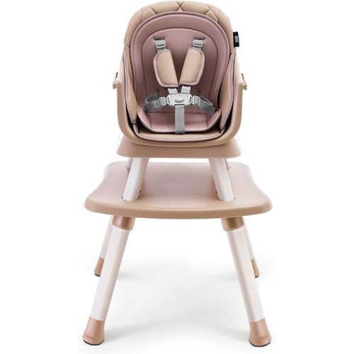 HARPPA 6 in 1 Baby High Chair, Convertible Infant Feeding Chair for Babies & Toddlers Table, Dining Booster Seat with Removable Tray, Khaki