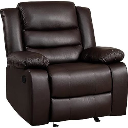 PrimeZone Oversized Rocker Recliner Chair - Comfy Wide Lazy Boy Recliner Chair with Overstuffed Armrest, Faux Leather Manual Reclining Chairs for Living Room, Bedroom, Home Theater Seating, Brown