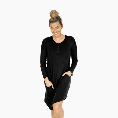Betsy Bamboo Henley Nursing Nightgown - Black