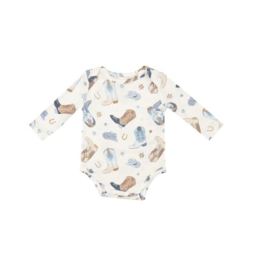 Angel Dear Infant Boys' Cowboy Boot Conversation Print Long Sleeve Onesie | Boot Barn