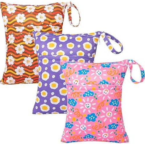 babygoal Wet Dry Bags for Baby Blowout Mess with Two Zippered Pockets 3 Pack 3LN07