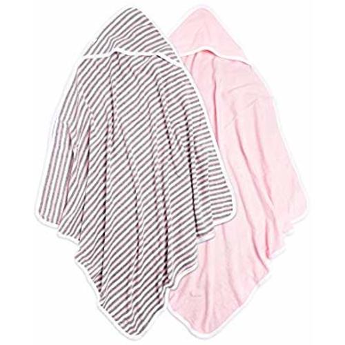 Burt's Bees Baby - Hooded Towels, Absorbent Knit Terry, Super Soft Single Ply, 100% Organic Cotton (Multi Stripe/Pink, 2-Pack)