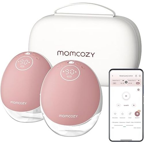 Momcozy Breast Pump Hands Free Mobile Flow | M9, App Discreet Control with Personalized Multi-Modes & 15 Levels, Independent Breastmilk Storage, Wearable Breast Pump M9 24mm, 2 Pack Cozy Red