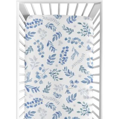Sweet Jojo Designs Gender Neutral Baby Fitted Crib Sheet Botanical Blue Grey And White