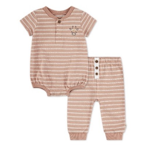 Huggies Baby Giraffe Striped Short Sleeve Bodysuit & Pants Set - 3M: Organic Cotton Knit Infant Outfit, Crotch Snap Closure