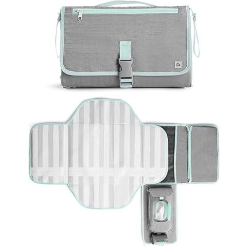 Munchkin Portable Changing Pad – Lightweight and Compact Baby Diaper Changing Mat with Silver-Ion Technology, Includes 12 Diaper Disposal Bags, Grey