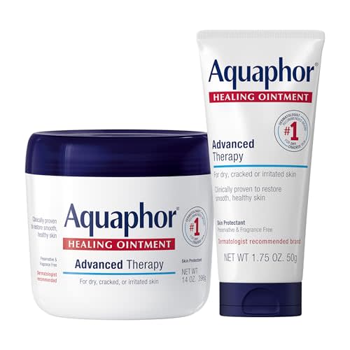 Aquaphor Healing Ointment Advanced Therapy Skin Protectant Skin Care Set, Body Moisturizer for Dry Skin, Minor Cuts and Burns, Dry Cuticles, Cracked Heels, Hands and Lips, 14 Oz Jar + 1.75 Oz Tube