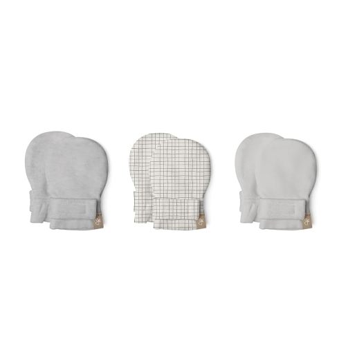 goumikids 3 Pack Stay-On Mitts Storm Gray, Gridlock and Desert Mist, 0-3 Months