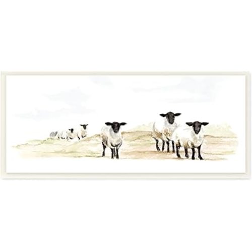 Stupell Industries Sheep Farm Flock Children's Nursery Watercolor Painting Wall Plaque, 17 x 7, Tan