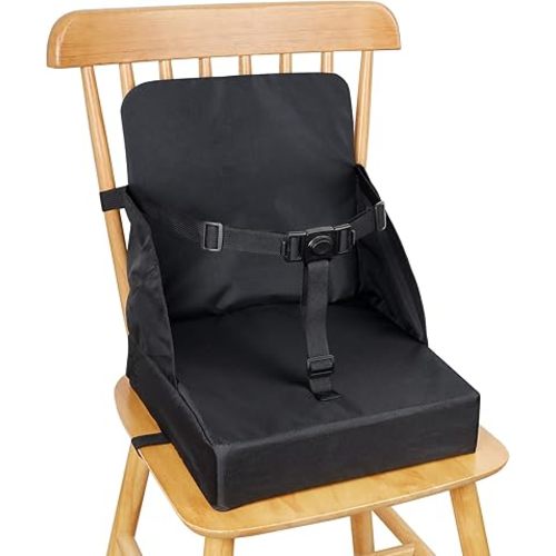 Toddler Booster Seat for Dining Table, Booster Seat for Table, 12.6x3.34 Inch Portable High Chair for Travel, HOSEASCA Compact Lightweight Travel Booster Seat with Adjustable Straps for Baby(Black)