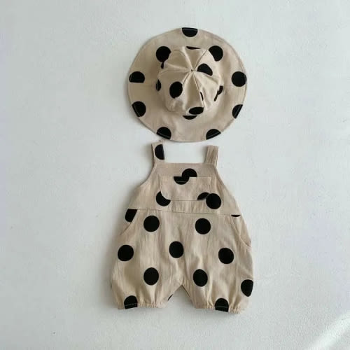 Baby Vintage Polka Dot Overall and Hat Set