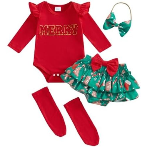 BeQeuewll Newborn Baby Girl 4th of July Outfit Star Flag Clothes Long Sleeve Romper+Bloomers Tutu Skirt+Socks+Headband 4Pcs