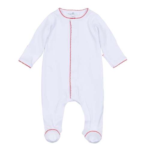 White Essentials Footie with Red Trim