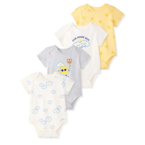 Garanimals Baby Boy Cotton Lap-Shoulder Short-Sleeve Bodysuits, 4-Pack, 0–24M
