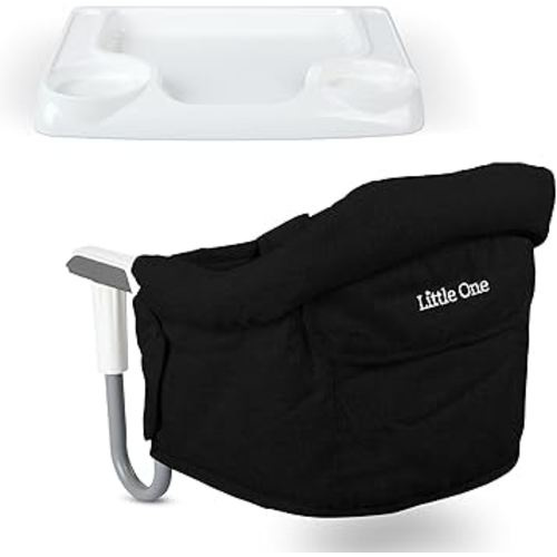 Little One Portable High Chair for Travel for Babies and Toddlers with 5-Point Harness and Tray – Baby Seat for Dining Table, Counter Height, Restaurant, Camping – Foldable and Compact (Black)