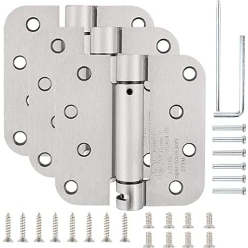 Automatic Door Closer Residential 4"Self Closing Door Hinges Auto Door Closer Door Hinge Spring Loaded Hinges for Doors Garage Interior/Exterior Door Hinges Brushed Nickel Door Hinges 4 Inch 3 Pack
