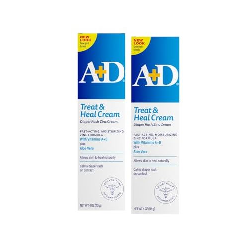 A+D Zinc Oxide Diaper Rash Cream - Soothes & Treats Diaper Rash - Zinc Oxide 10% Dimethicone 1% - Easy Spreading Cream for Baby - Healing Skin Ointment for Red, Irritated Skin - 4oz, 2 Pack