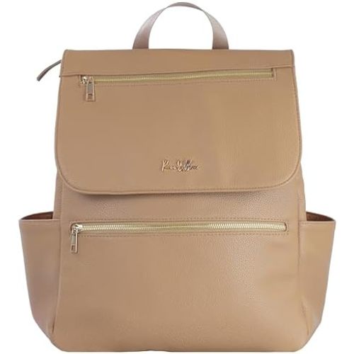 Premium Vegan Leather Diaper Bag Backpack – Large Designer Baby Bag, Stylish Diaper Backpack with Stroller & Crossbody Straps & Multiple Compartments (Tan Brown)