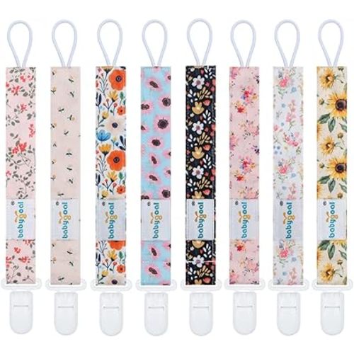Babygoal Flower Pacifier Clips, 8 Pack Binky Paci Holder Clips for Baby Boys and Girls Fits for Most Pacifier, Binkie Styles & Baby Teethers & Toys and Gift 8PS48-B