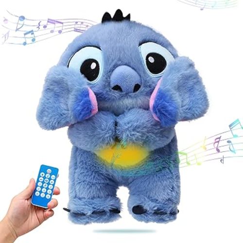 2025 Upgraded Remote-Controlled Stitch Plush Toy – Adjustable Lights, Volume, and Soothing Music for Kids |