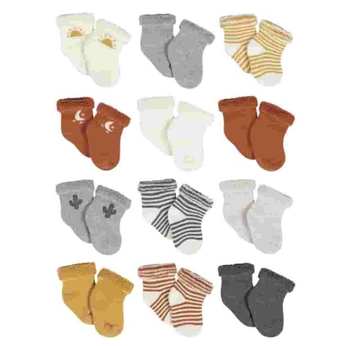 Gerber Baby Boy or Girl Gender Neutral Terry Wiggle-Proof Socks, 12-Pack (0-3 Months - 6/9 Months)