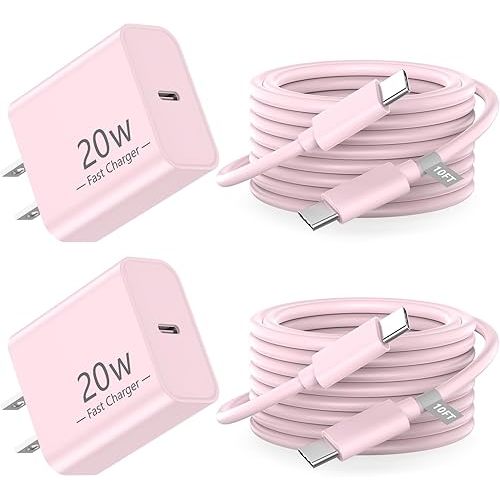 iPhone 16 15 Charger Fast Charging 10 FT, 2 Pack 20W USB C Wall Charger with 10FT Type C Charger Fast Charging Cable for iPhone 16/16 Plus/16 Pro/16 Pro Max/15/15 Pro/15 Pro Max/15 Plus, Pink