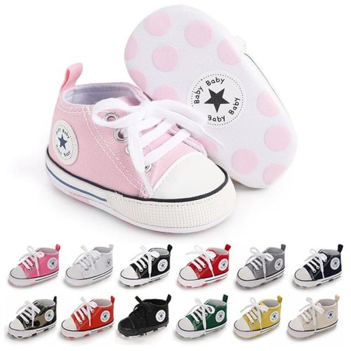 Unisex Baby Girls Boys Canvas High-top Shoes, Newborn Infant Anti-Slip Soft Sole Frist Walking Breathable Sneakers
