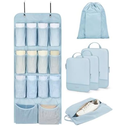 BAGSMART Hanging Compression Packing Cubes, 6 Set Large Suitcase Organizer Bags Set, Cruise Travel Essentials for Women