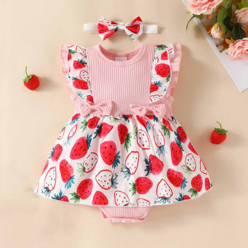 EQWLJWE Berry First Birthday Outfit Girl Strawberry Baby Dress Strawberry One Shirt Toddler One Tutu Tulle Skirt, Onesies for Baby Girl and Bow Baby Headbands 3pcs Strawberry Birthday Dress