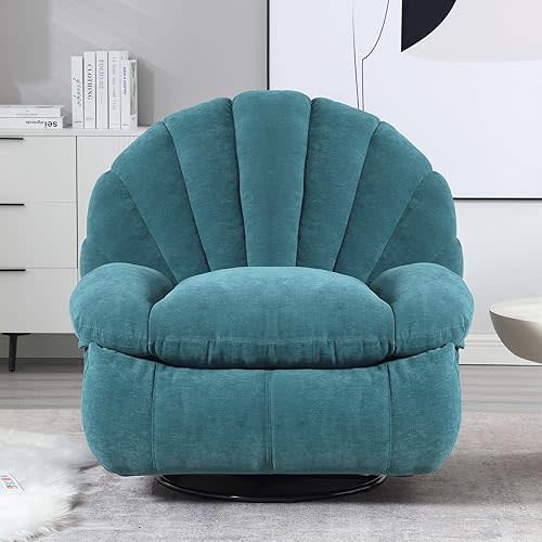 Recliner Chair Rocker Swivel, Comfortable Soft Fabric Shell Shape with Storage 360 Swivel Manual Big Tall Single Reclining Sofa for Adults Living Room Bedroom (NMH-Green)
