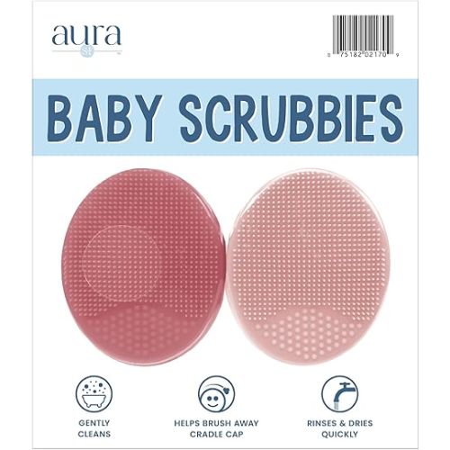 S&T INC. Exfoliating and Massaging Cradle Cap Bath Brushes for Baby, Silicone - 2 Inch x 2.5 Inch, Pink, 2 Pack