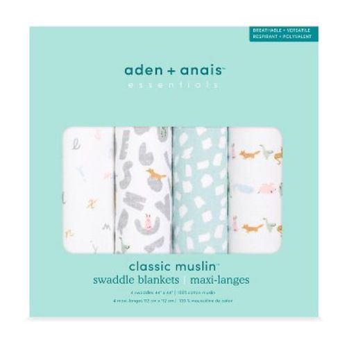 aden + anais Essentials 4pk Cotton Muslin Swaddle Blankets - Alphabet Animals