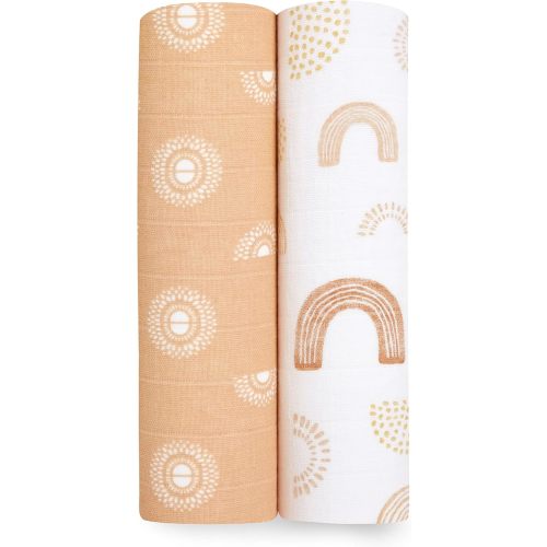 aden + anais Swaddle Blanket, Boutique Muslin Blankets for Girls & Boys, Baby Receiving Swaddles, Ideal Newborn & Infant Swaddling Set, 2 Pack, Keep Rising
