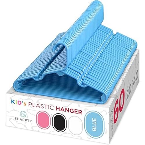 Sharpty Kids Plastic Hangers, Children's Hangers for Baby, Toddler, and Child Clothes - Everyday Standard Use - Ideal for Boys and Girls Closet, Clothing, Pants, Coats, and More - Blue, 60 Pack