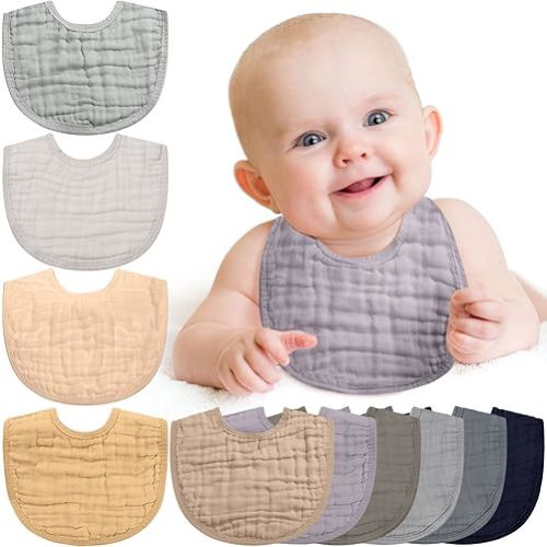 Tatuo 10 Pieces Muslin Baby Bibs Cotton Burping Cloth Bulk Adjustable Newborn Bandana Drool Bibs for Baby Boy Girl