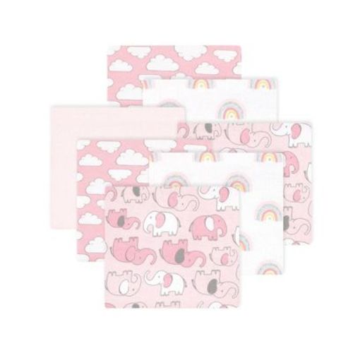 Little Treasure Hudson Baby Girls Cotton Poly Flannel Receiving Blankets Multipack, Pink New Elephant, 30x30 inches